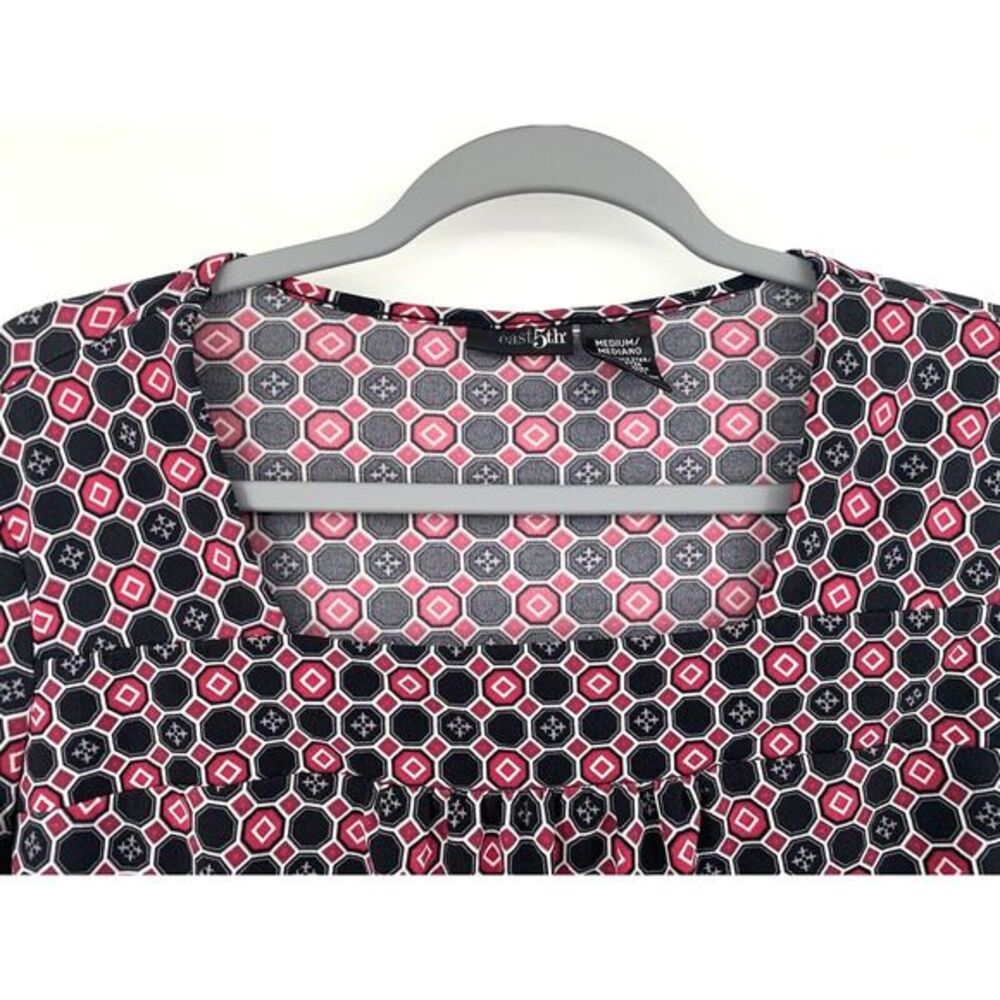 East 5th Black & Pink Geometric Pattern Long Sleeve Women's Top Size Medium - Picture 5 of 7